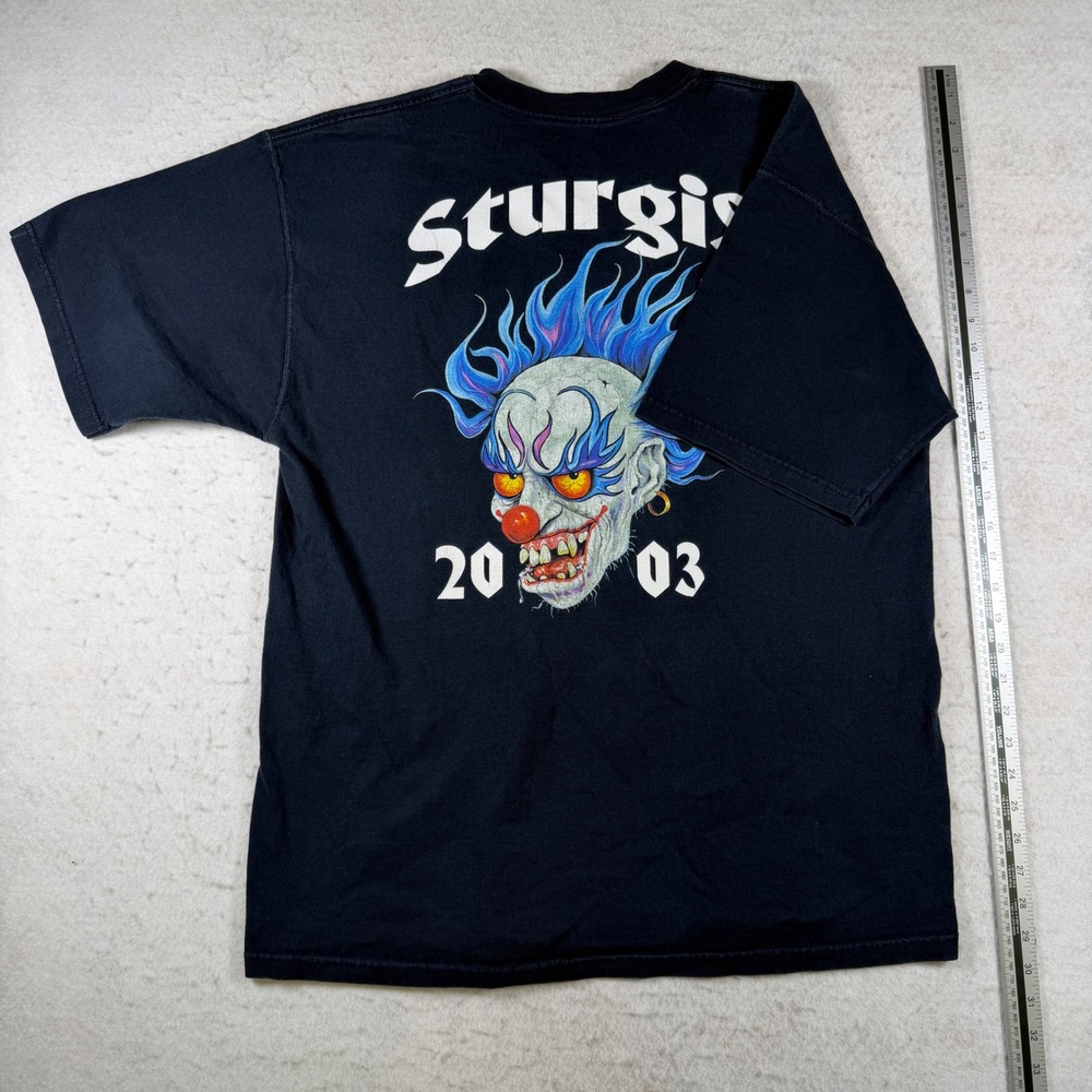 Vintage Sturgis 2003 Motorcycle Rally T-Shirt Black Evil Clown Graphic Mens XL - Picture 5 of 7